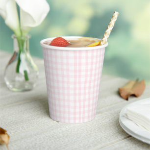 Pink Gingham Baby Shower Paper Cups