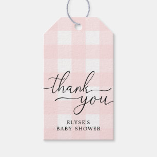 Pink Gingham Baby Shower Thank You Favour Tag