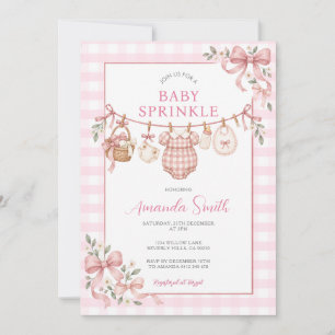 Pink Gingham Baby Sprinkle Baby Girl  Invitation