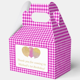 Pink Gingham Balloons Custom Photo Birthday Favor Box