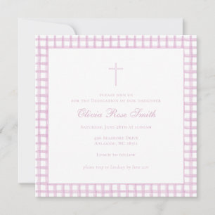 Pink Gingham Baptism/Dedication Invitation