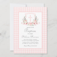 Pink Gingham Baptism Invitation, Girl Baptism