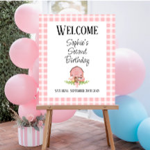 Pink Gingham Barnyard Glossy Welcome Poster