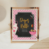Pink Gingham BBQ Baby Shower Diaper Raffle