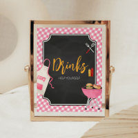 Pink Gingham BBQ Baby Shower Drinks Sign