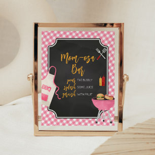 Pink Gingham BBQ Baby Shower Mom Osa Bar Poster