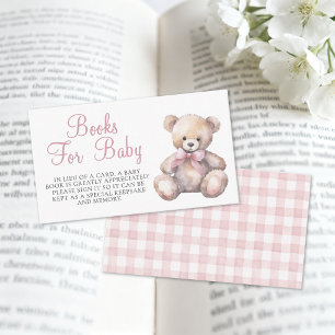 Pink Gingham Bear Books For Baby Shower Enclosure Card
