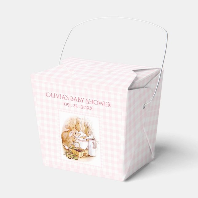 Pink Gingham Beatrix Potter Baby Shower Favour Favor Box (Front Side)
