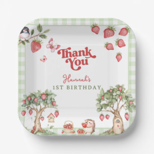 Pink Gingham Berry First Strawberry 1st Birthday Paper Plate