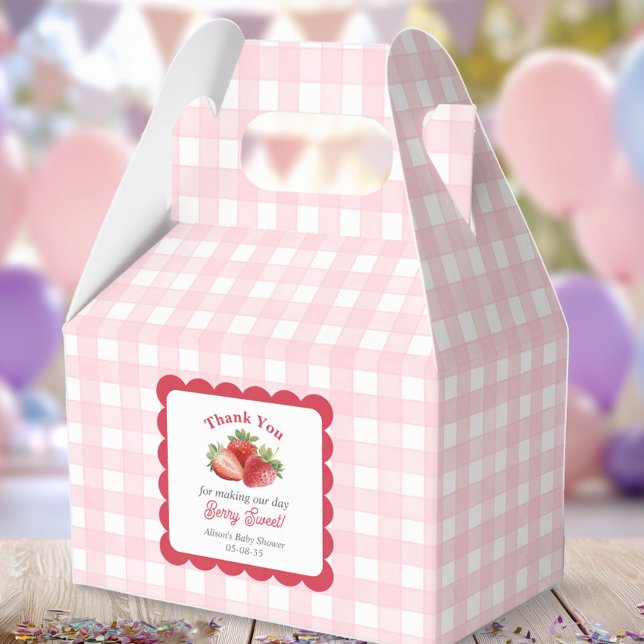 pink gingham berry sweet baby shower favor box (Pink Gingham-Berry Sweet Baby Shower favor box, fresh market, spring baby shower party favor.)