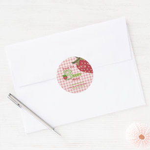 Pink Gingham Berry Sweet Strawberry Birthday  Classic Round Sticker