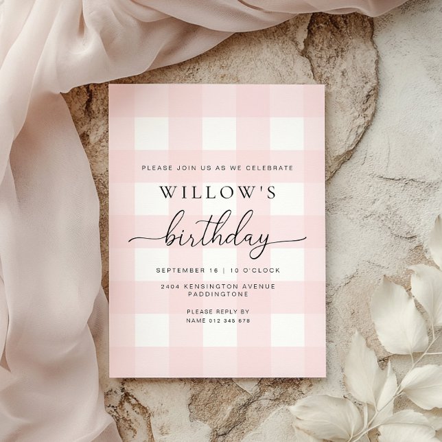 Pink Gingham Birthday Invitation (Creator Uploaded)