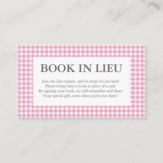 pink gingham book in lieu cards (Front)