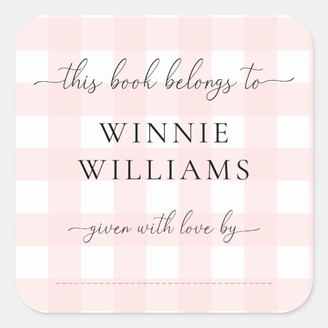 Pink Gingham Bookplate Sticker (Front)