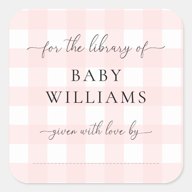 Pink Gingham Bookplate Sticker (Front)