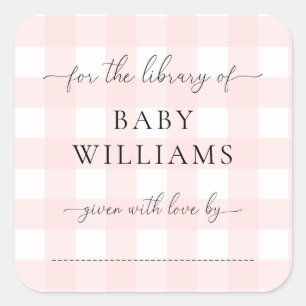 Pink Gingham Bookplate Sticker