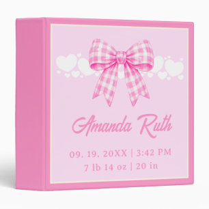 Pink Gingham Bow Baby Girl Photo Album Binder