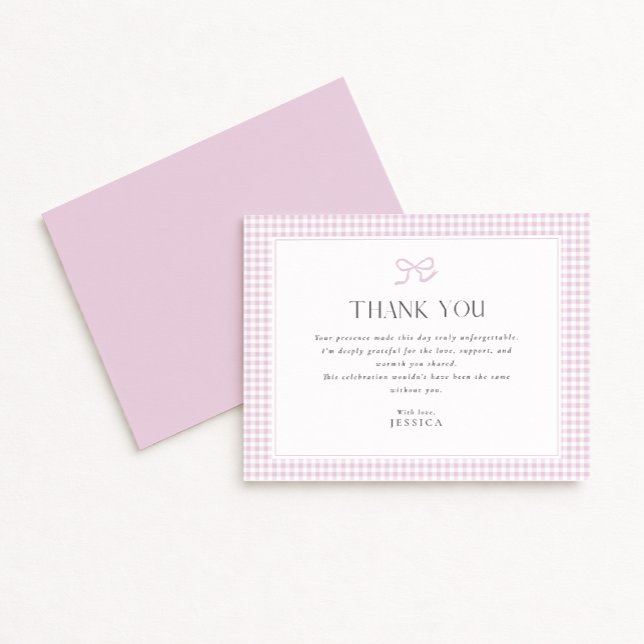 Pink Gingham Bow Baby Shower Thank You Card (Creator Uploaded)