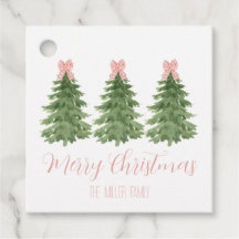 Pink Gingham Bow Christmas Tree Gift Tags