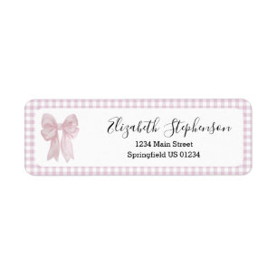 Pink Gingham Bow Girly Return Address