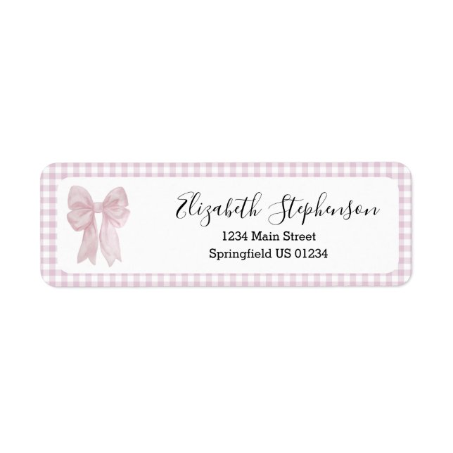 Pink Gingham Bow Girly Return Address (Front)