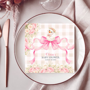 Pink Gingham Bow Goose Girl Baby Shower Napkin