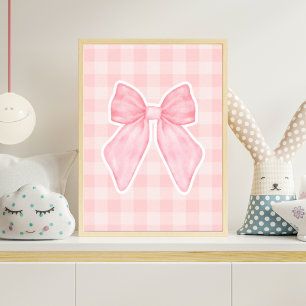 Pink Gingham Bow Nursery Poster Baby Girl Room