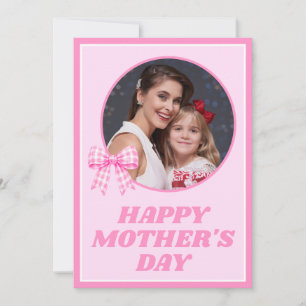 Pink Gingham Bow Photo Mother's Day Card