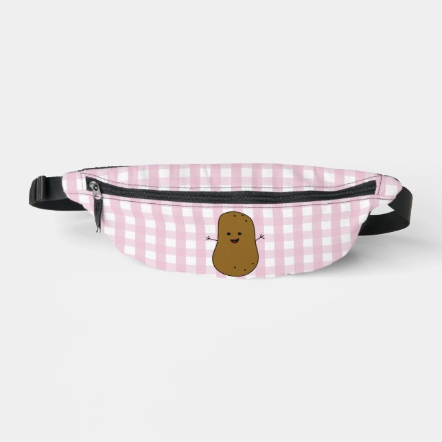 Pink Gingham Brown Potato Fanny Pack (Front)