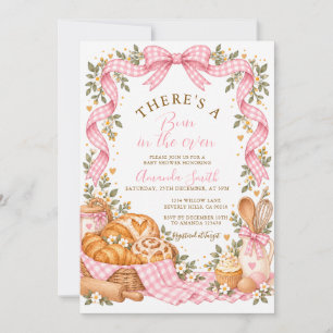 Pink Gingham Bun in the Oven Baking Baby Shower Invitation