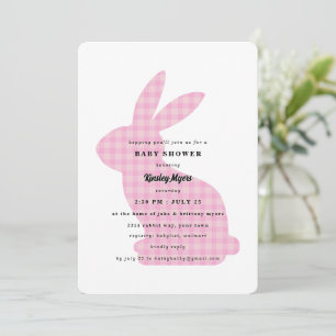Pink Gingham Bunny Baby Shower Invitation
