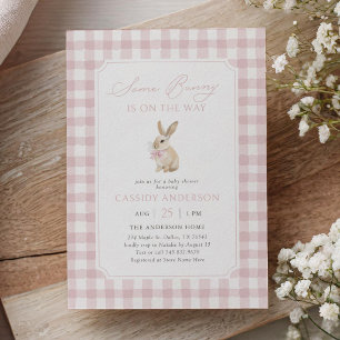 Pink Gingham Bunny Baby Shower Invitation