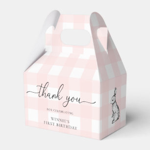 Pink Gingham Bunny Birthday Thank You Favor Box