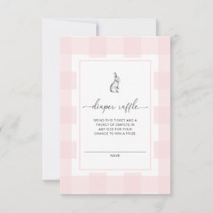 Pink Gingham Bunny Diaper Raffle Ticket Card