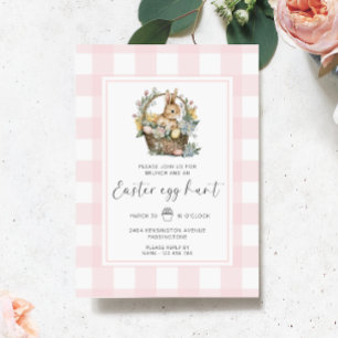 Pink Gingham Bunny Easter Egg Hunt Invitation