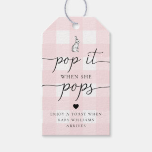 Pink Gingham Bunny Rabbit Pop It When She Pops Gift Tags