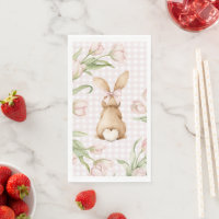 Pink Gingham Bunny Rabbit Tulips Floral 