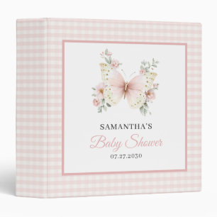 Pink Gingham Butterfly Floral Baby Shower Photo Binder