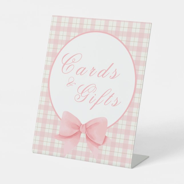 Pink Gingham Card & Gift Baby Shower Sign (Front)