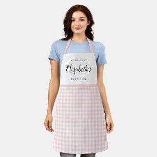 Pink gingham check adult personalized cooking apron