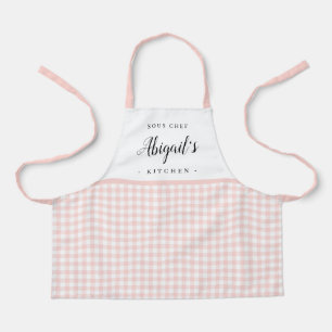 Pink gingham check children's personalized cooking apron