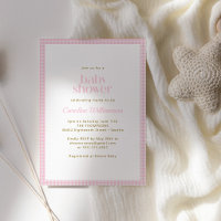 Pink Gingham Check Cute Retro Baby Girl Shower