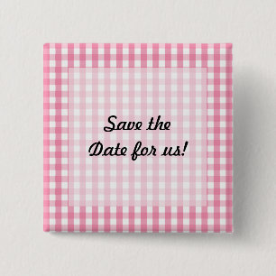 Pink Gingham Check Pattern 2 Inch Square Button