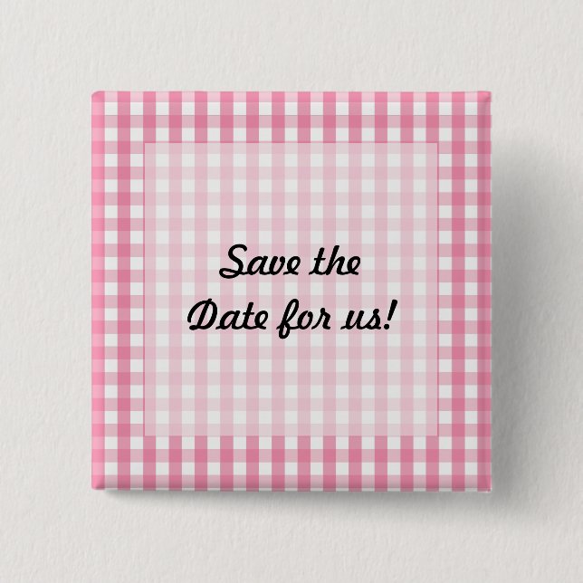 Pink Gingham Check Pattern 2 Inch Square Button (Front)