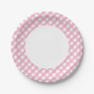 Pink Gingham Check Pattern 2 Paper Plate