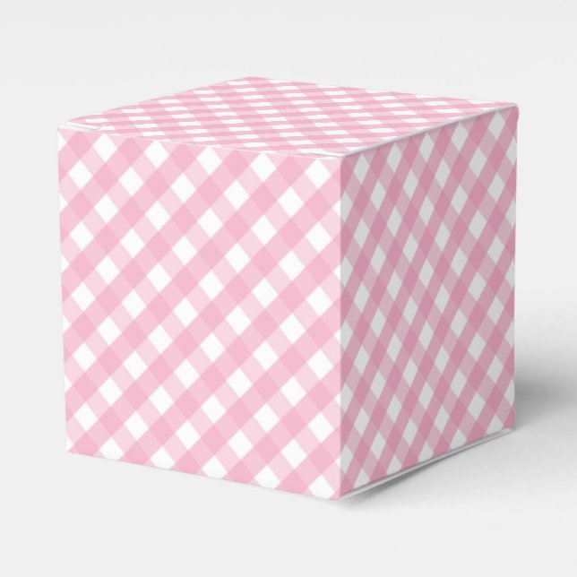 Pink Gingham Check Pattern Favor Box (Front Side)
