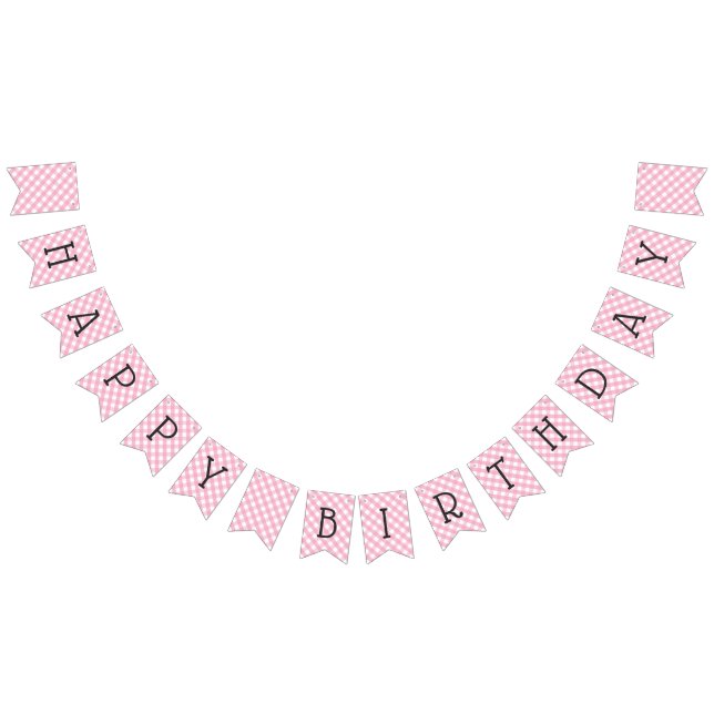 Pink Gingham Check Pattern Happy Birthday Bunting Flags (All)