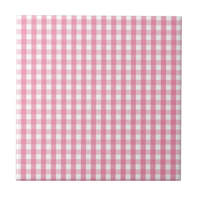Pink Gingham Check Pattern Tile (Front)