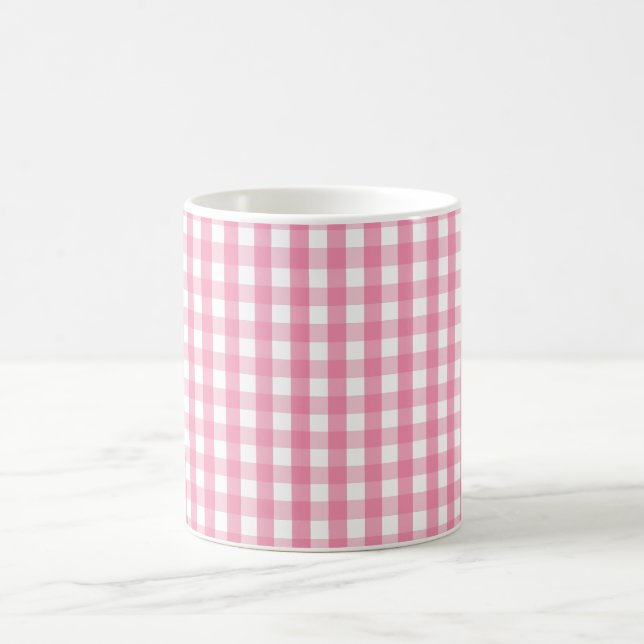 Pink Gingham Check Pattern Two-Tone Coffee Mug (Centre)