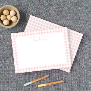 Pink Gingham Check Personal Stationery Note Card